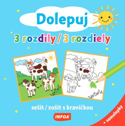 Dolepuj 3 rozdíly / 3 rozdiely - sešit/ zošit s kravičkou + samolepky