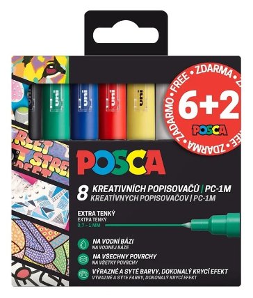 6+2 Sada popisovačů Posca PC-1M - 8 ks