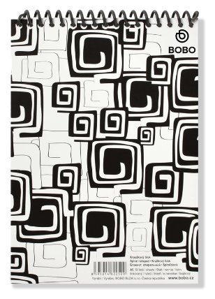 Blok BLACK & WHITE s horní plastovou spirálou A5, linka, 50 listů
