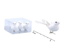 Ptáček 6cm/3ks klip s glitrem