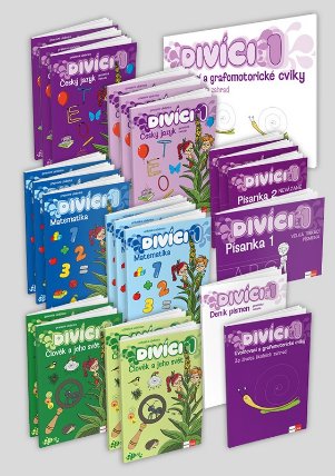 Divíci 1 - základní učitelský balíček - Český jazyk GM (nevázané písmo) + Matematika + Člo