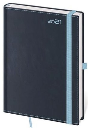 Diář 2021: Double Blue, A5 denní, 145x205, s poutkem na propisku