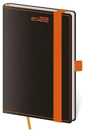 Diář 2022 Black - Orange týdenní kapesní s poutkem na propisku