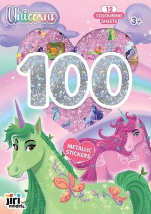 100 metalických samolepek s omalovánkovými listy Jednorožci