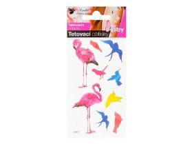Tetovací obtisky 16005 s glitry 10,5 x 6 cm-plameňáci