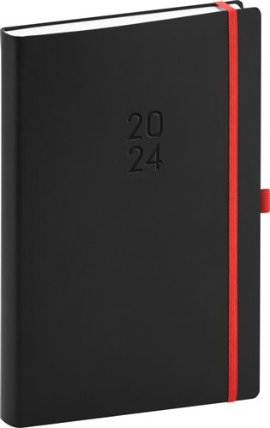Denní diář Nox 2024, černý / červený, 15 × 21 cm