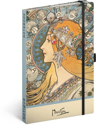 Notes Alfons Mucha – Zodiak, tečkovaný, 13 × 21 cm