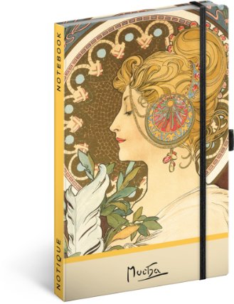 Notes Alfons Mucha – Pero, tečkovaný, 13 × 21 cm