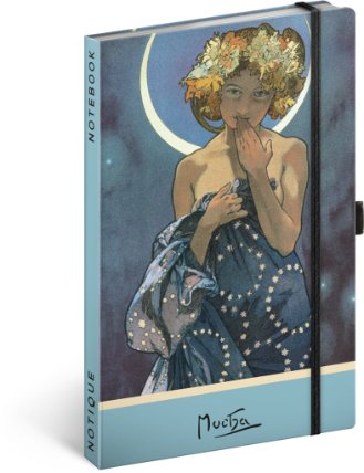 Notes Alfons Mucha – Luna, tečkovaný, 13 × 21 cm