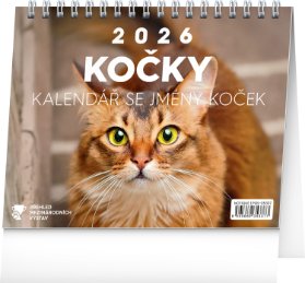 Stolní kalendář Kočky - se jmény koček 2026, 16,5 x 13 cm