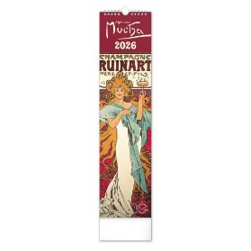 Nástěnný kalendář Alfons Mucha 2026, 12 x 48 cm