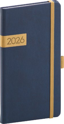 Kapesní diář Twill 2026, modro-zlatý, 9 x 15,5 cm