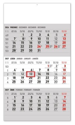 3měsíční standard šedý kalendář 2027 - nástěnný kalendář