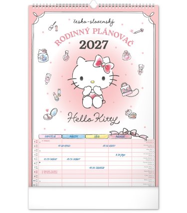 Kalendář 2027 Rodinný, plánovací Hello Kitty XL, 33 x 46 cm