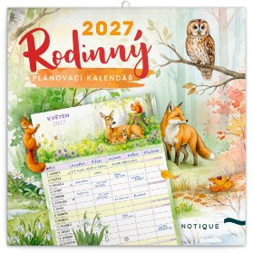 NOTIQUE Rodinný plánovací kalendář Zvířátka 2027, 30 x 30 cm
