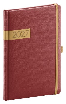 NOTIQUE Týdenní diář Twill 2027, bordó-zlatý, 15 x 21 cm