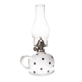 Keramická petrolejová lampa - bílá s černými puntíky