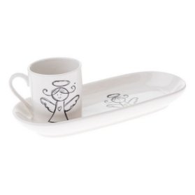Porcelánový Espresso hrnek 90ml s podtáckem - Anděl