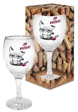 Sklenička na víno Jsi kočka! - Já miluju víno