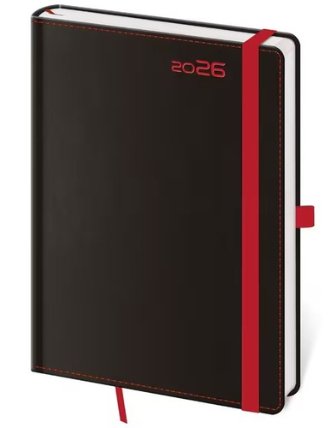 Týdenní diář 2026 B6 Black Red s poutkem