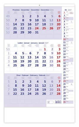 Tříměsíční kalendář modrý s poznámkami 2027 - nástěnný kalendář