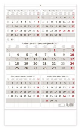 Pětiměsíční kalendář šedý 2027 - nástěnný kalendář