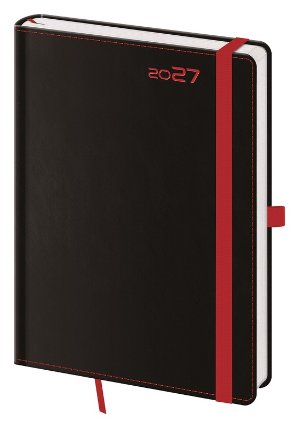 Diář 2027 denní A5 Black Red s poutkem na propisku