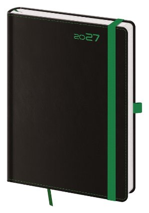 Diář 2027 denní A5 Black Green s poutkem na propisku