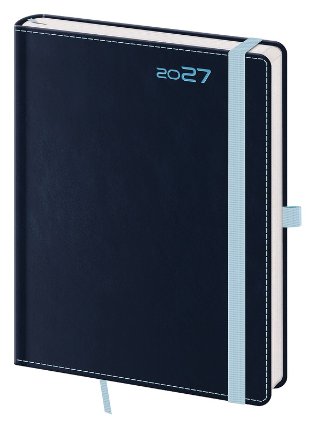 Diář 2027 týdenní B6 Double Blue s poutkem na propisku
