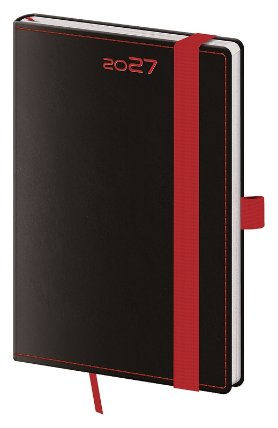 Diář 2027 týdenní kapesní Black Red s poutkem na propisku