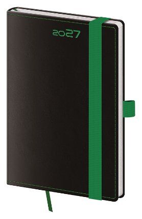 Diář 2027 týdenní kapesní Black Green s poutkem na propisku