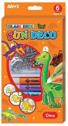 Barvy na sklo sada Dino - 6 barev 10,5 ml + 6 sklíček 