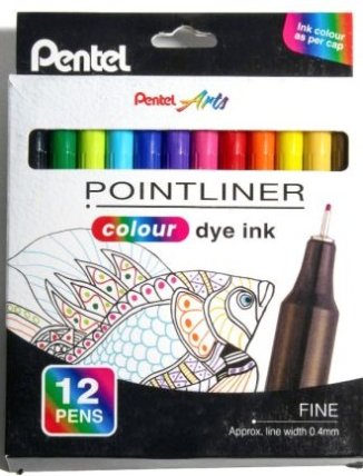 Linery PENTEL akvarelové 0,4 mm, 12ks