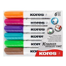 Kores Permanentní popisovač K-MARKER na bílé tabule, zkosený hrot 3-5 mm, mix 6 barev (růžová, tyrkysová, oranžová, hnědá, fialová, světle zelená)