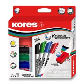 Kores K-MARKER SET 4 ks popisovače na bílé tabule a flipcharty kulatý hrot + stírací magnetická houbička