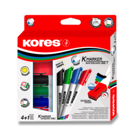 Kores K-MARKER SET 4 ks popisovače na bílé tabule a flipcharty kulatý hrot + stírací magnetická houbička