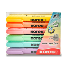 Kores HIGH LINER PLUS mix 6 pastelových barev