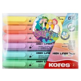 Zvýrazňovače Kores High Liner Plus Pastel LOLLIPOPZ, set 6 pastelových barev