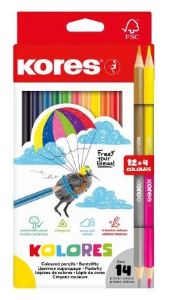 Kores pastelky Kolores SET 14 ks, 12 + 4 barvy