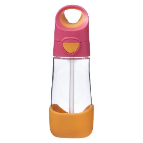 Láhev na pití s brčkem 450 ml - růžová/ oranžová