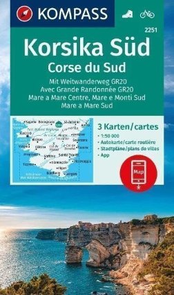 Korsika jih - s dálkovou turistickou stezkou GR20 1:50 000 / sada 3 turistických map KOMPA