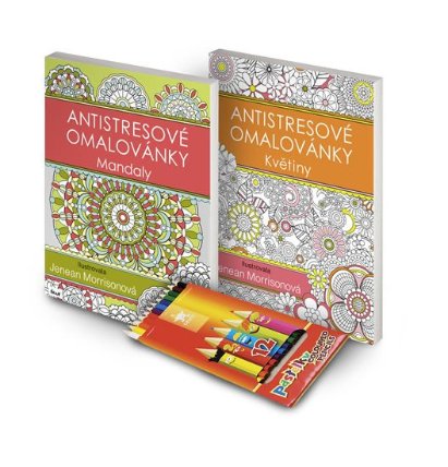 Antistresové omalovánky s pastelkami - set