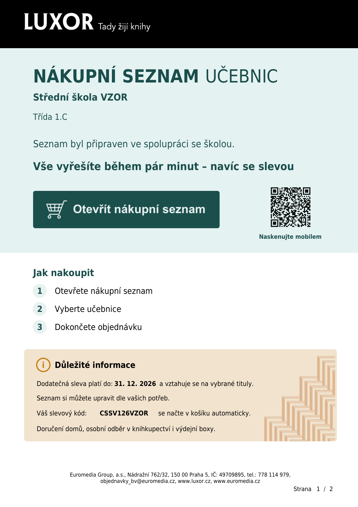 Ukázka Chytrého nákupního seznamu – strana 1